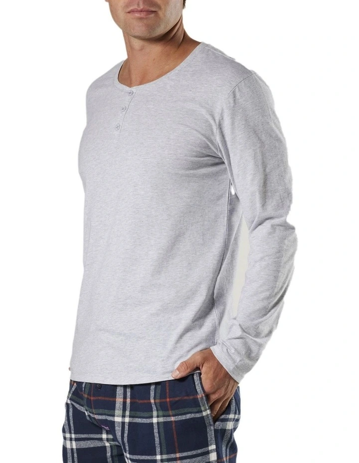 Henley Cotton Long Sleeve Sleep Tee in Grey Marle image 2