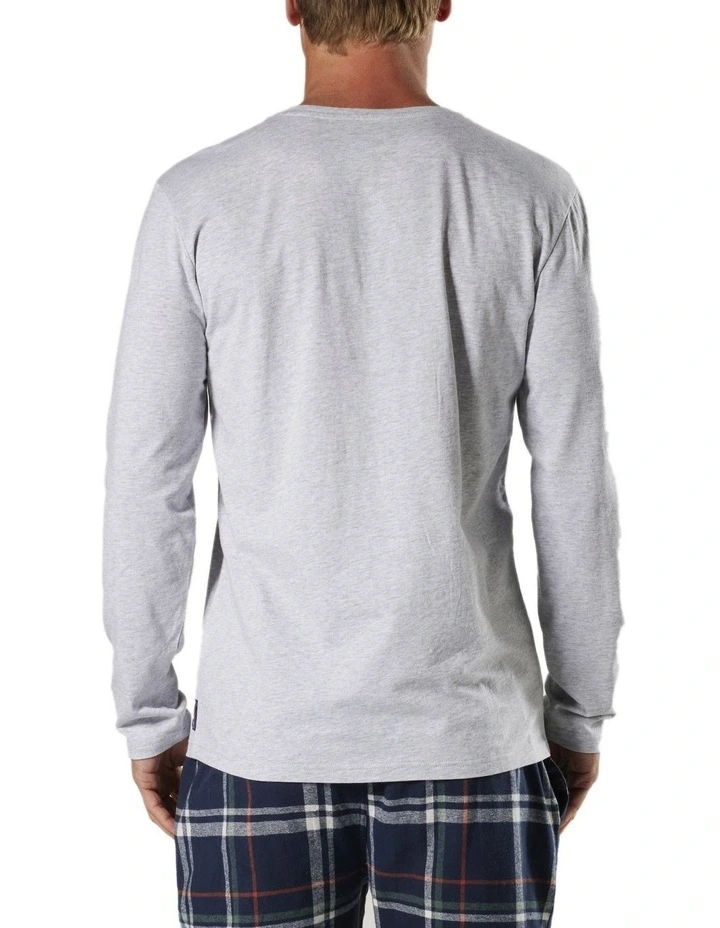 Henley Cotton Long Sleeve Sleep Tee in Grey Marle image 3