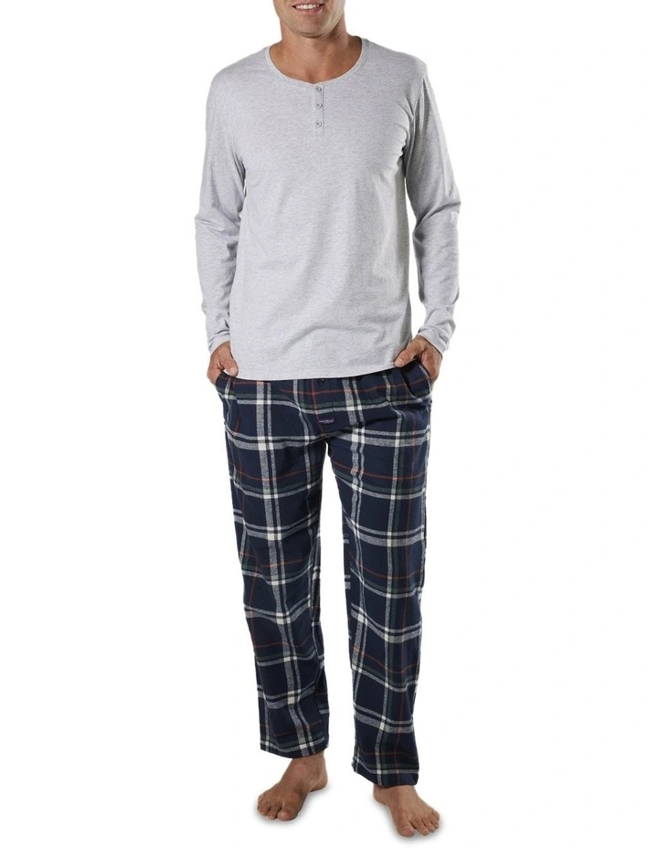 Henley Cotton Long Sleeve Sleep Tee in Grey Marle image 4
