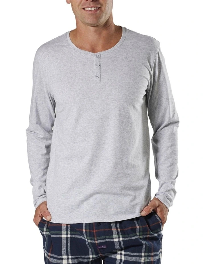 Henley Cotton Long Sleeve Sleep Tee in Grey Marle image 5