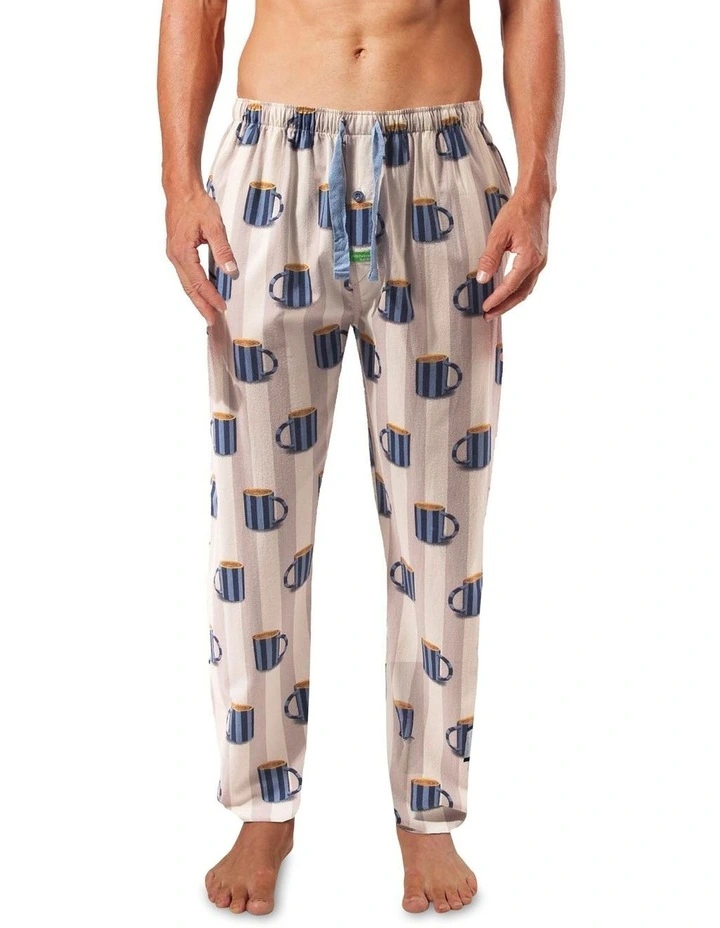 Coffee Stripe Bamboo Flannel Sleep Pant in Cream image 1