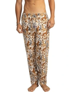 Dog Yard Flannel Sleep Pants in Beige