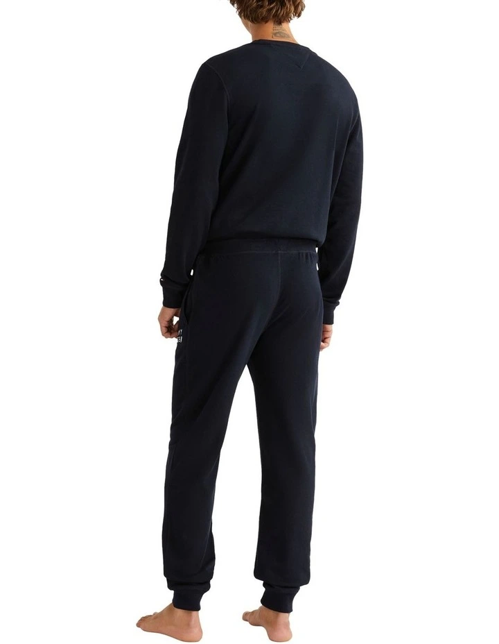 Drawstring Cuffed Lounge Joggers in Navy image 4