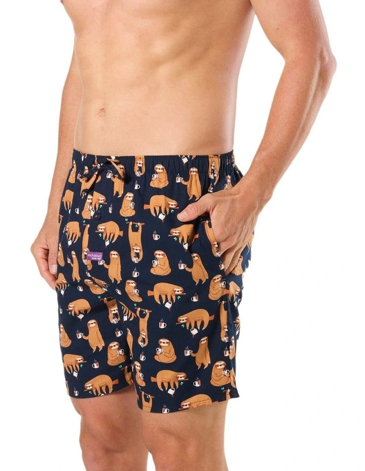 Hangin' Sloths Cotton Sleep Shorts 2 Pack in Navy image 4