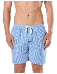 Gingham Seersucker Sleep Short in Blue