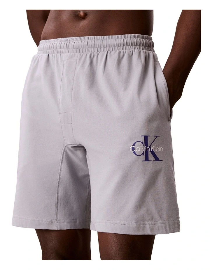 Icon Cotton Stretch Monologo Sleep Shorts in Grey image 5