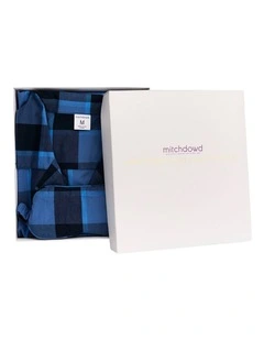Classic Blue Check Woven PJ SET with Sleep Mask (Boxed Gift Set)