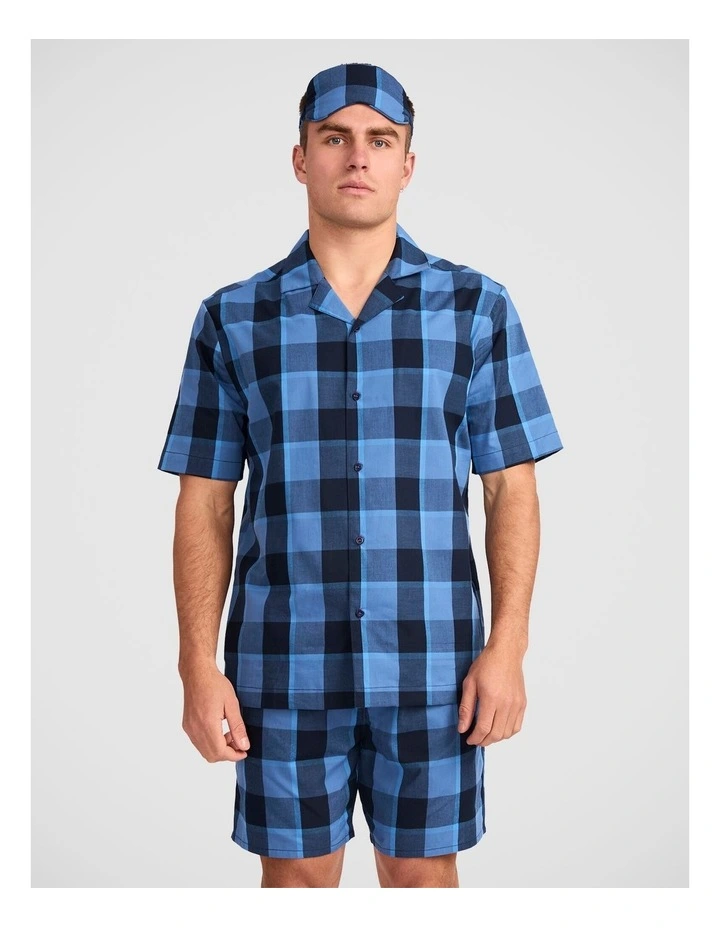 Classic Blue Check Woven PJ SET with Sleep Mask (Boxed Gift Set) image 2