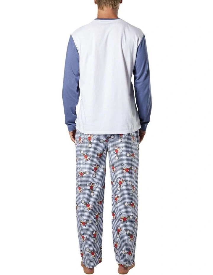 I'm Late Mens Tee and Flannelette Pant PJ Set in Blue image 3