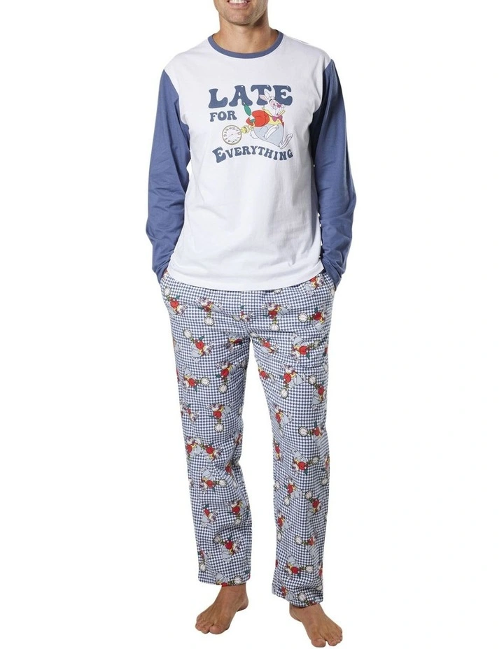 I'm Late Mens Tee and Flannelette Pant PJ Set in Blue image 4