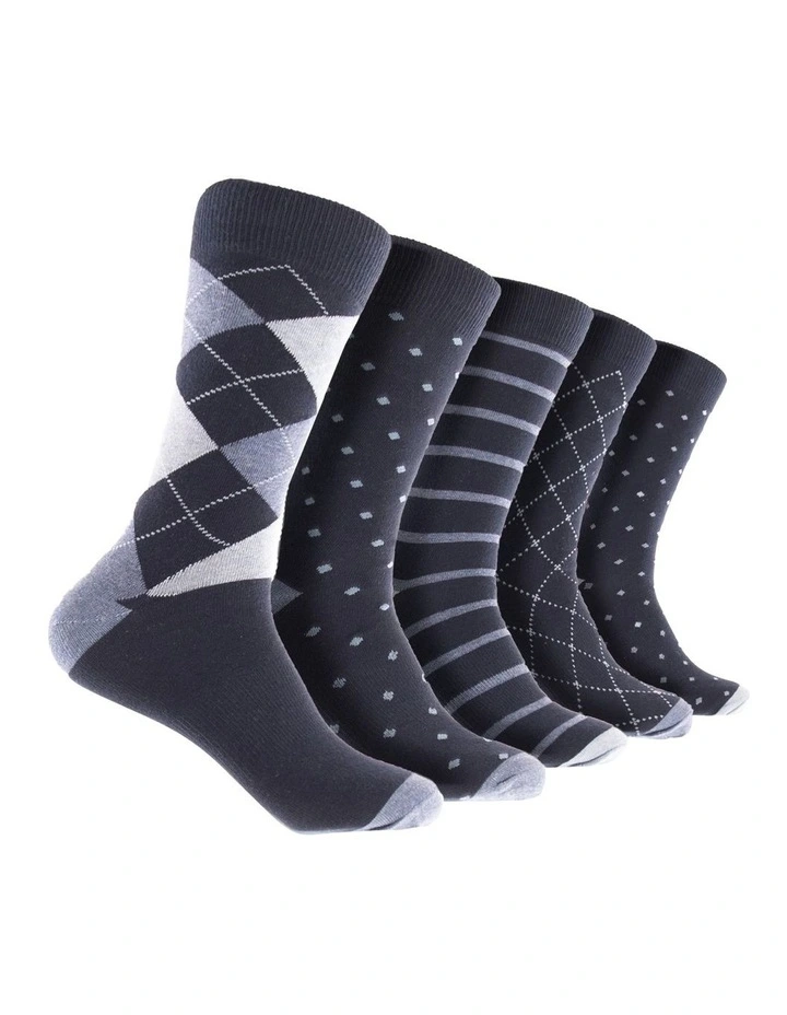 Men's Cotton Pattern Socks 5 Pack in blue image 1