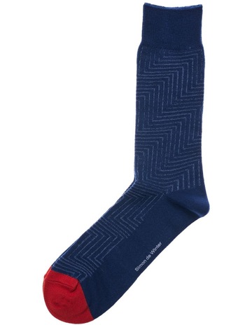 1 Pair Textured Maze Cotton Crew Men's Socks in Navy
