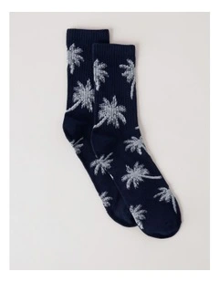 Palms Rib 3/4 Crew Socks in French Navy