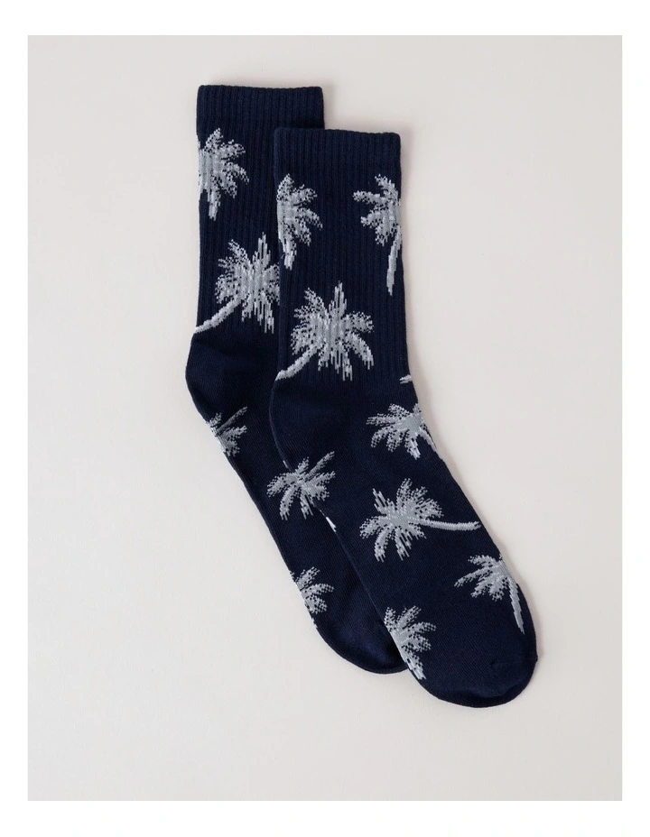 Palms Rib 3/4 Crew Socks in French Navy image 1