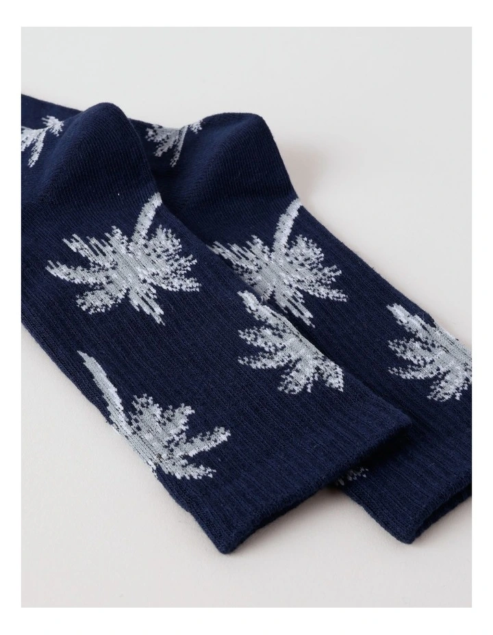 Palms Rib 3/4 Crew Socks in French Navy image 2