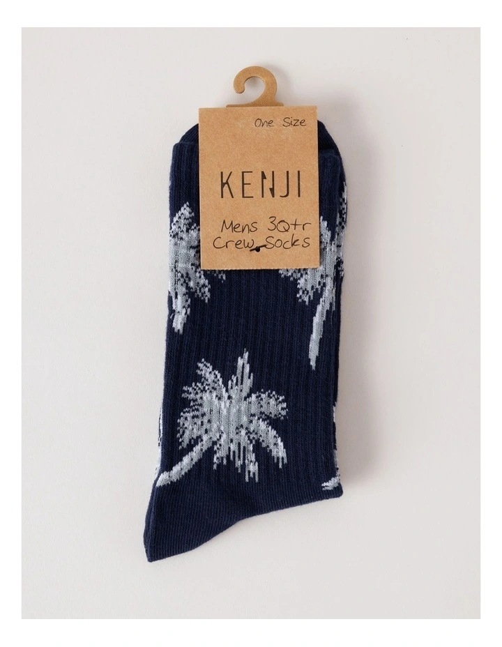 Palms Rib 3/4 Crew Socks in French Navy image 3