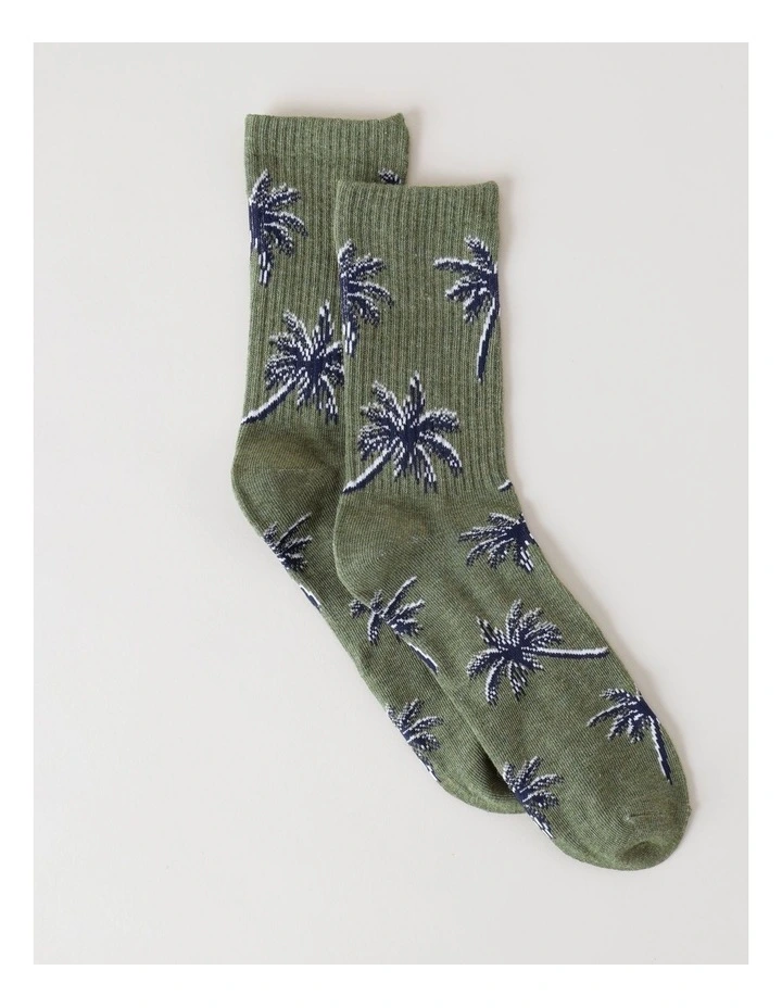 Palms Rib 3/4 Crew Socks in Fir Green Marle image 1