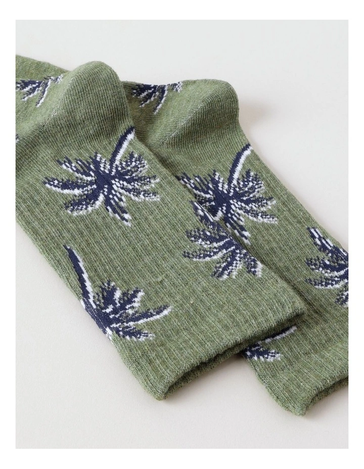 Palms Rib 3/4 Crew Socks in Fir Green Marle image 2