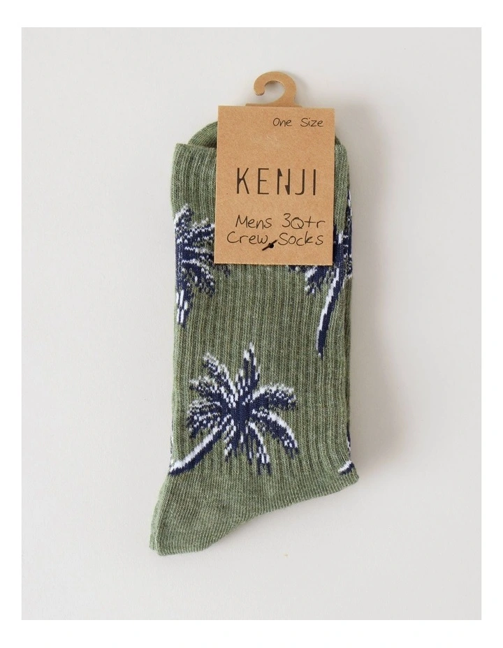 Palms Rib 3/4 Crew Socks in Fir Green Marle image 3