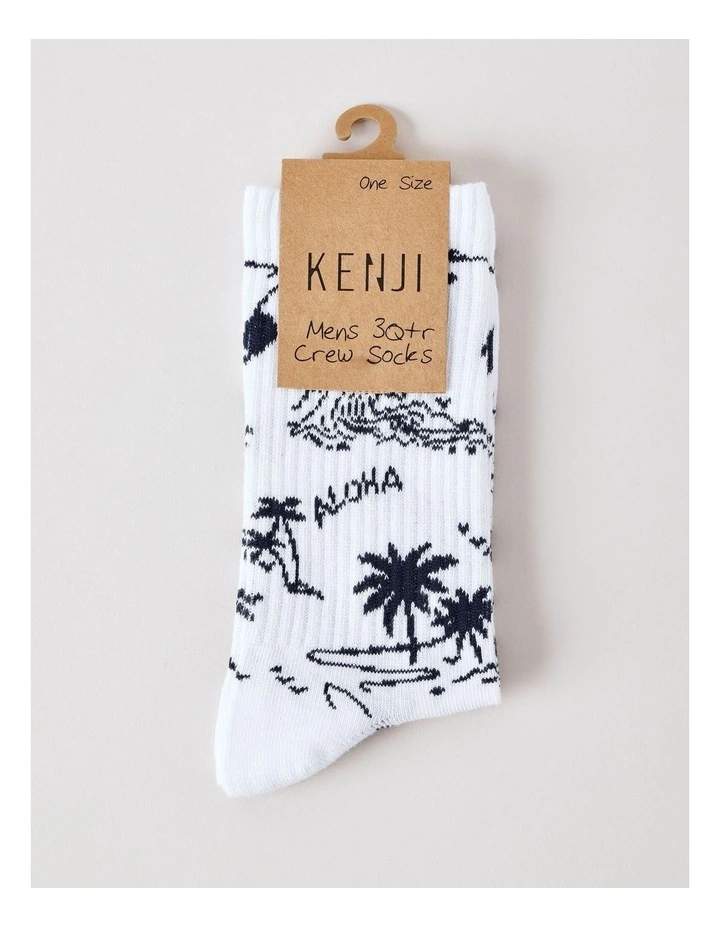 Surf Rib 3/4 Crew Socks in White image 3