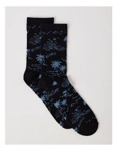 Surf Rib 3/4 Crew Socks in Black