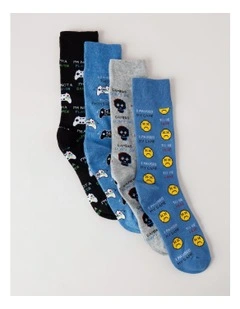 4 Pack Gamer Socks in Black/Parisian Blue