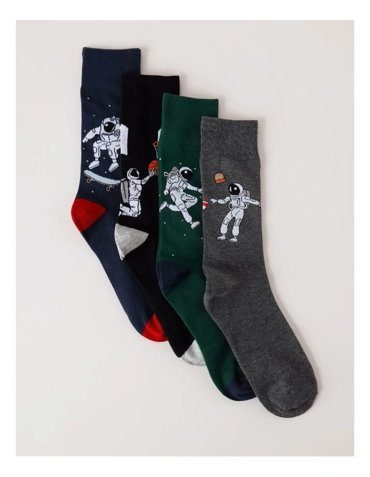 4 Pack Space Crew Socks in Multi image 1