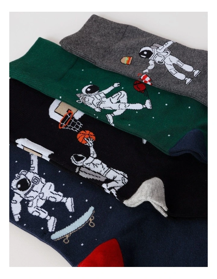 4 Pack Space Crew Socks in Multi image 2