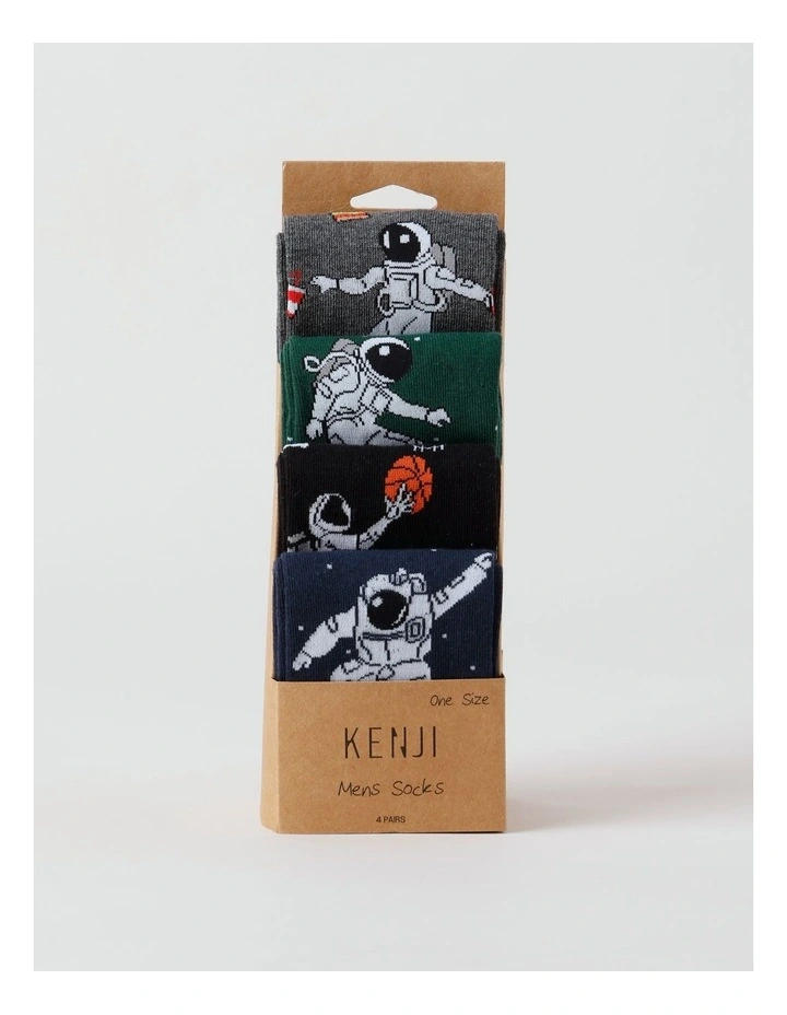 4 Pack Space Crew Socks in Multi image 3