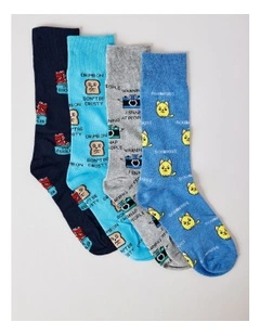 4 Pack Attitude Crew Socks in Assorted