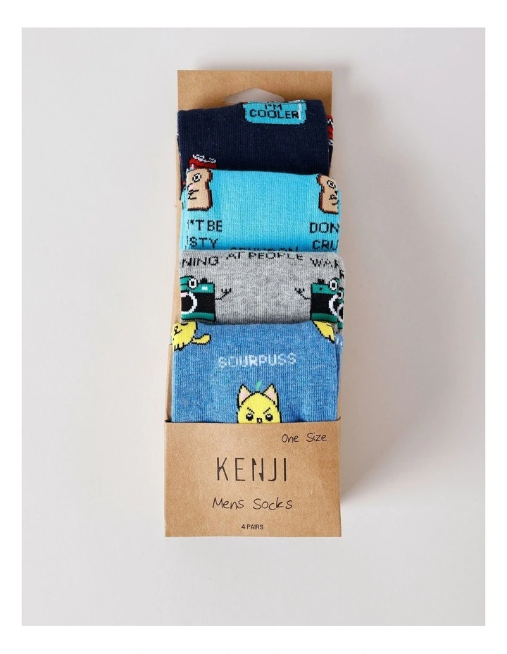 4 Pack Attitude Crew Socks in Assorted image 3