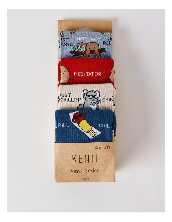 4 Pack Chill Crew Socks in Assorted image 3