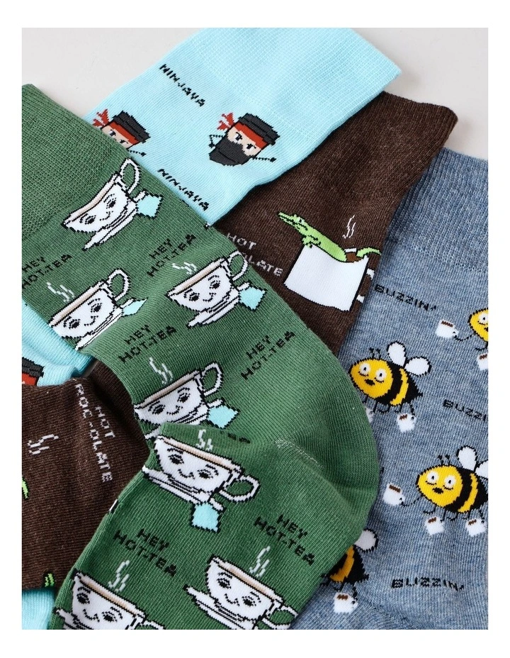4 Pack Coffee Crew Socks in Assorted image 2