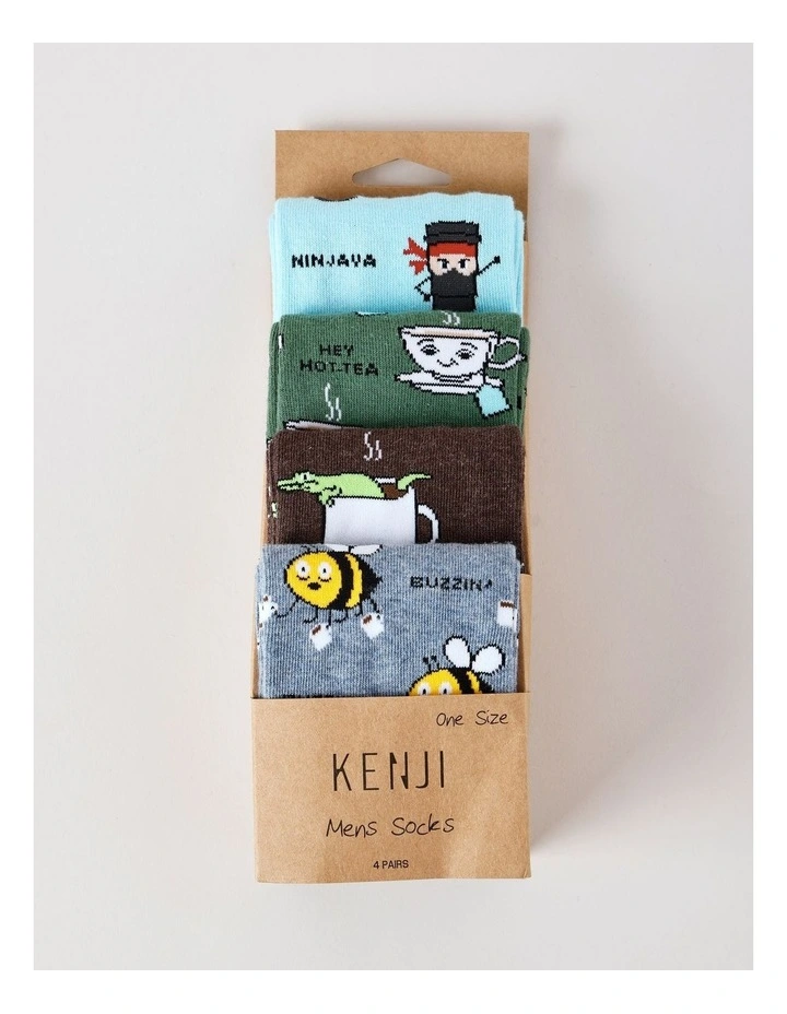 4 Pack Coffee Crew Socks in Assorted image 3