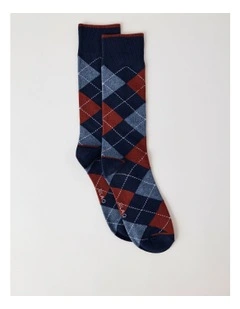 Argyle Cotton Socks in French Navy