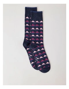 Diamond Geo Socks in French Navy Marle