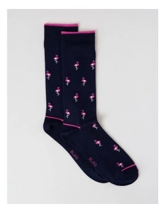 Flamingo Bamboo Socks in French Navy