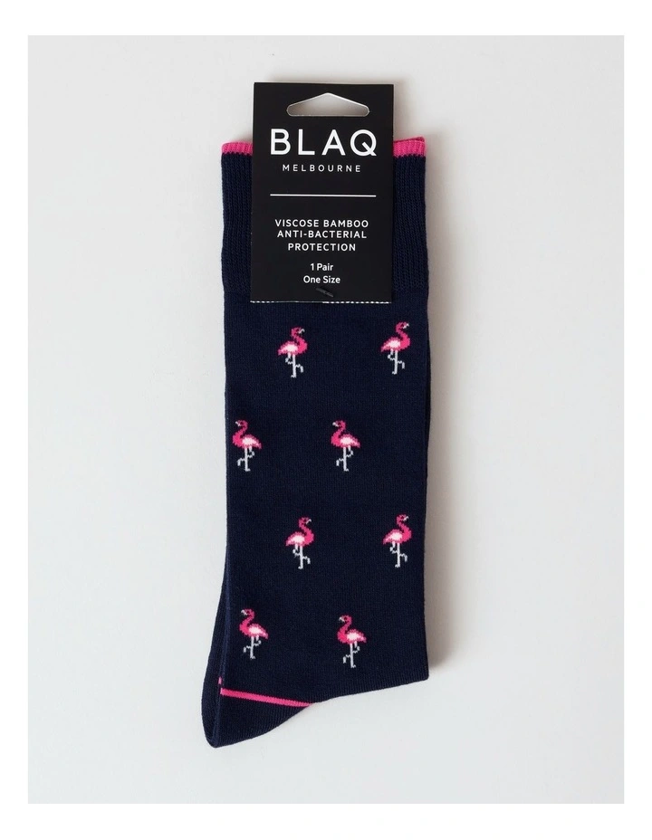 Flamingo Bamboo Socks in French Navy image 3