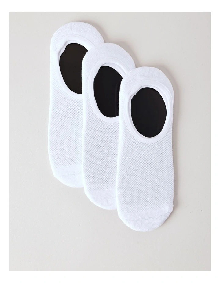 3 Pack Invisible Fit Liner Cotton Socks in White image 1