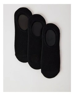 3 Pack Invisible Fit Liner Cotton Socks in Black
