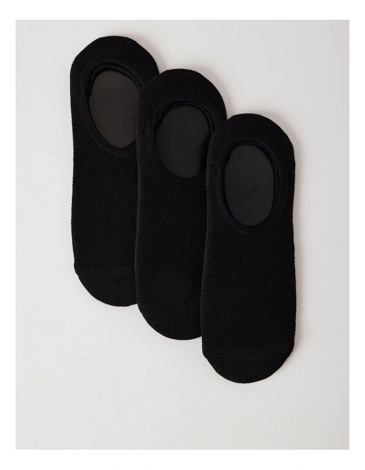 3 Pack Invisible Fit Liner Cotton Socks in Black image 1