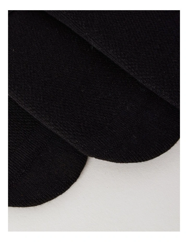 3 Pack Invisible Fit Liner Cotton Socks in Black image 2