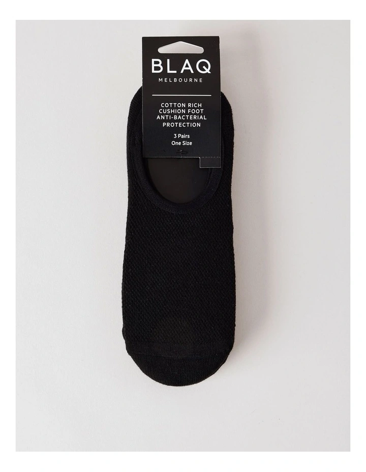 3 Pack Invisible Fit Liner Cotton Socks in Black image 3