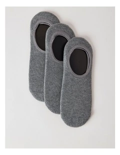 3 Pack Invisible Fit Liner Cotton Socks in Grey