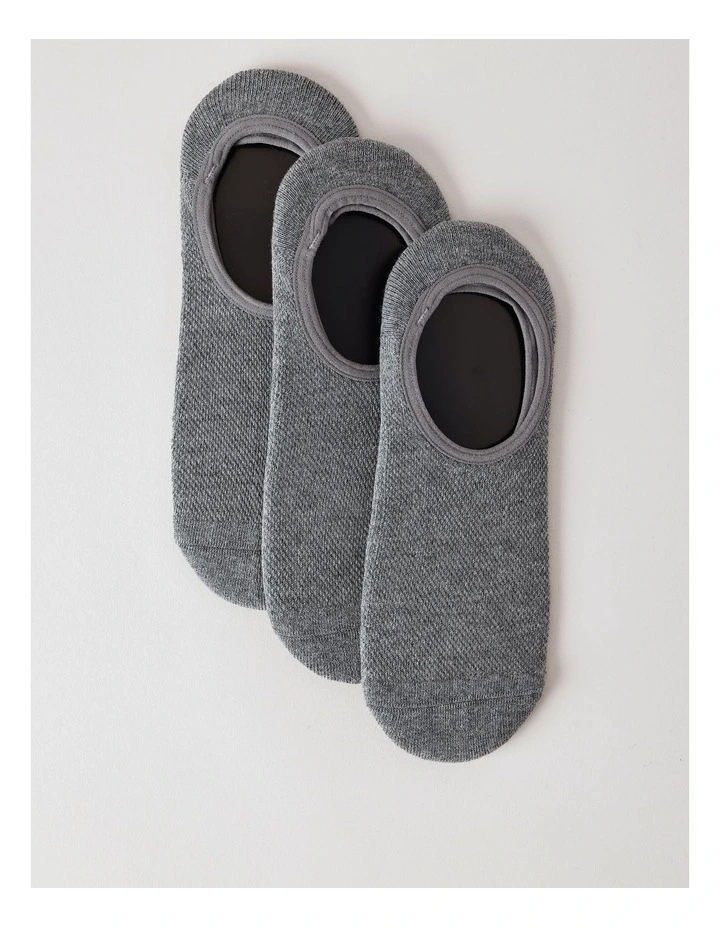 3 Pack Invisible Fit Liner Cotton Socks in Grey image 1