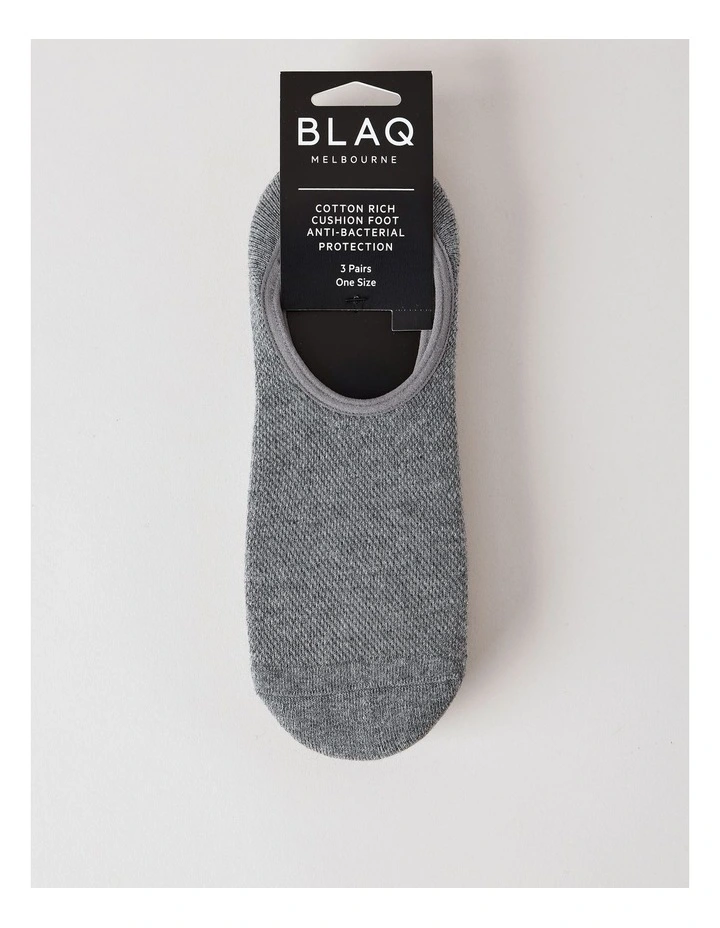 3 Pack Invisible Fit Liner Cotton Socks in Grey image 3