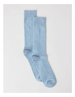 Cotton Waffle Socks in Blue