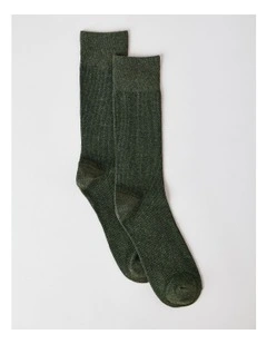 Cotton Waffle Socks in Green Slate Marle