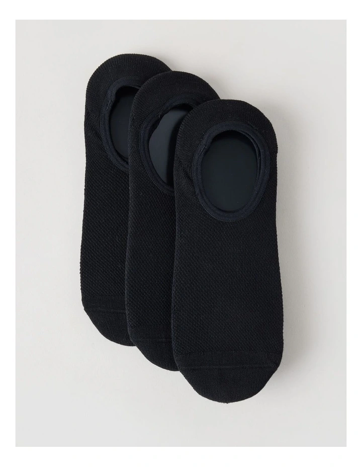 3 Pack Australian Cotton No Show Socks in Black image 1