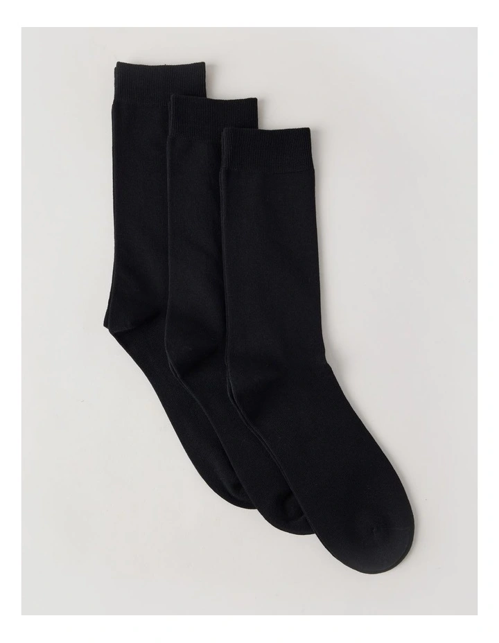 3 Pack Australian Cotton Plain Socks in Black image 1